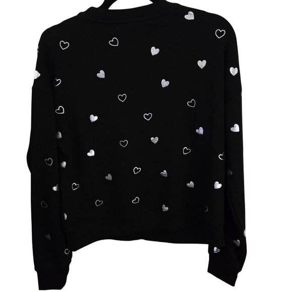 Marled NWT Black With Silver Foil Hearts Crewneck Sweaters Size S - Picture 2 of 7